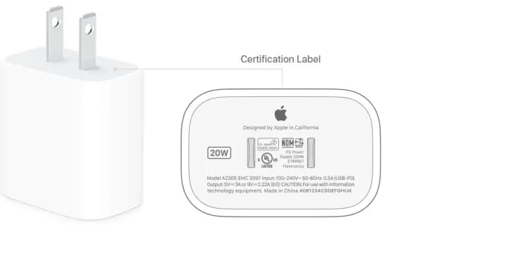 iPhone 20W USB C Power Adapter Data